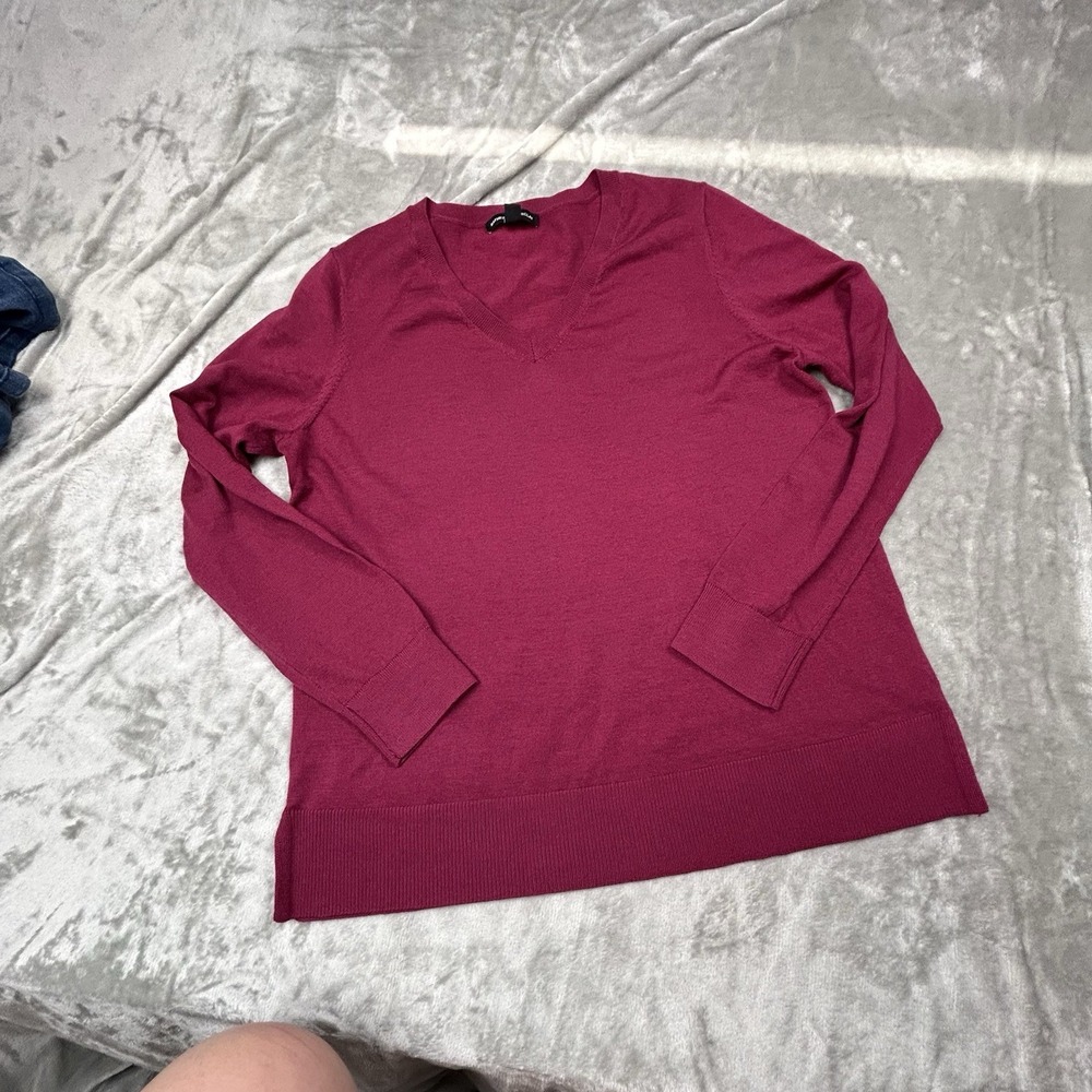 Katherine Barclay Merino Wool Extra Fine Sweater Pullover L Red Burgundy Crewnec